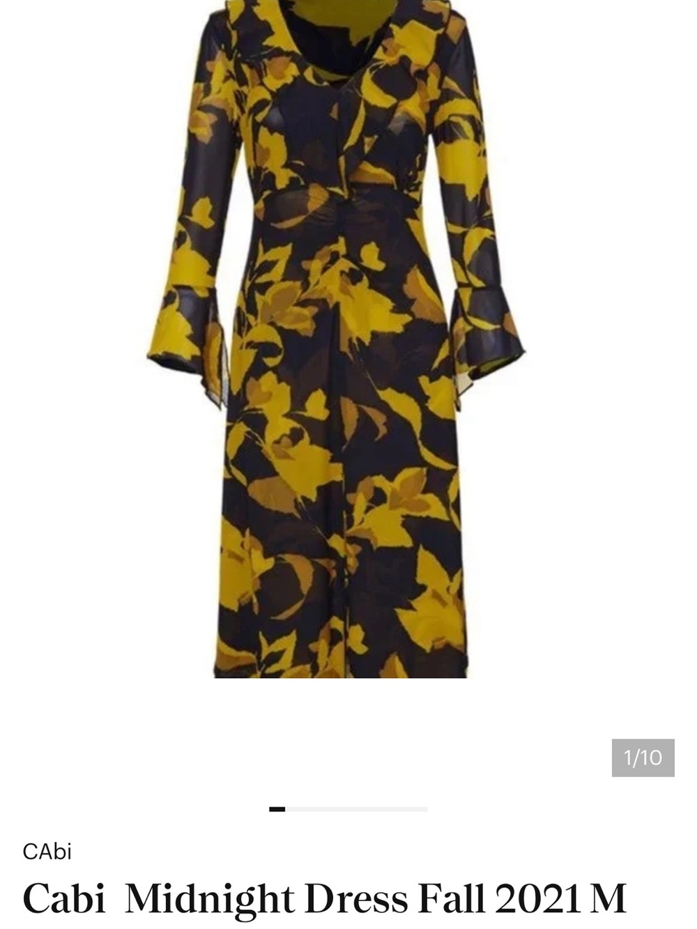 CAbi Black and Yellow Floral Long-Sleeve Midi Dress